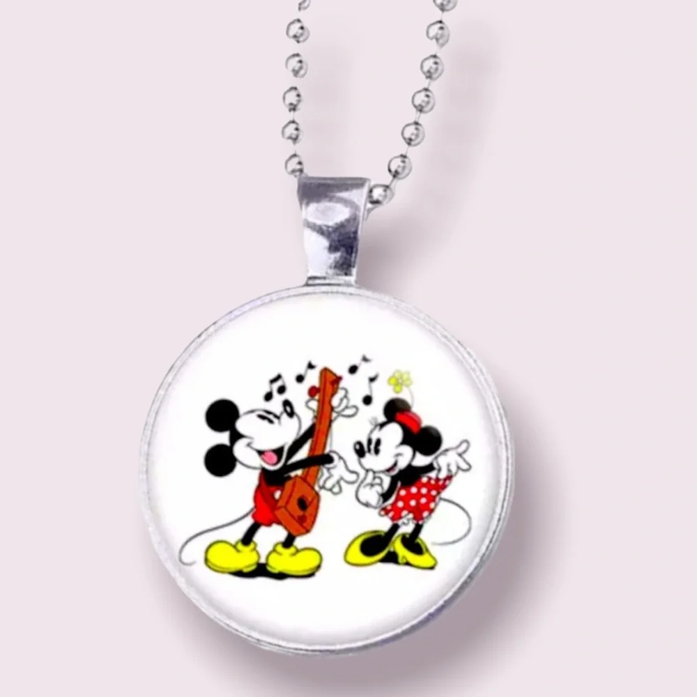 Disney Mickey Mouse Silver Glass Dome Pendant Necklace Cabochon Necklace - Picture 2 of 8